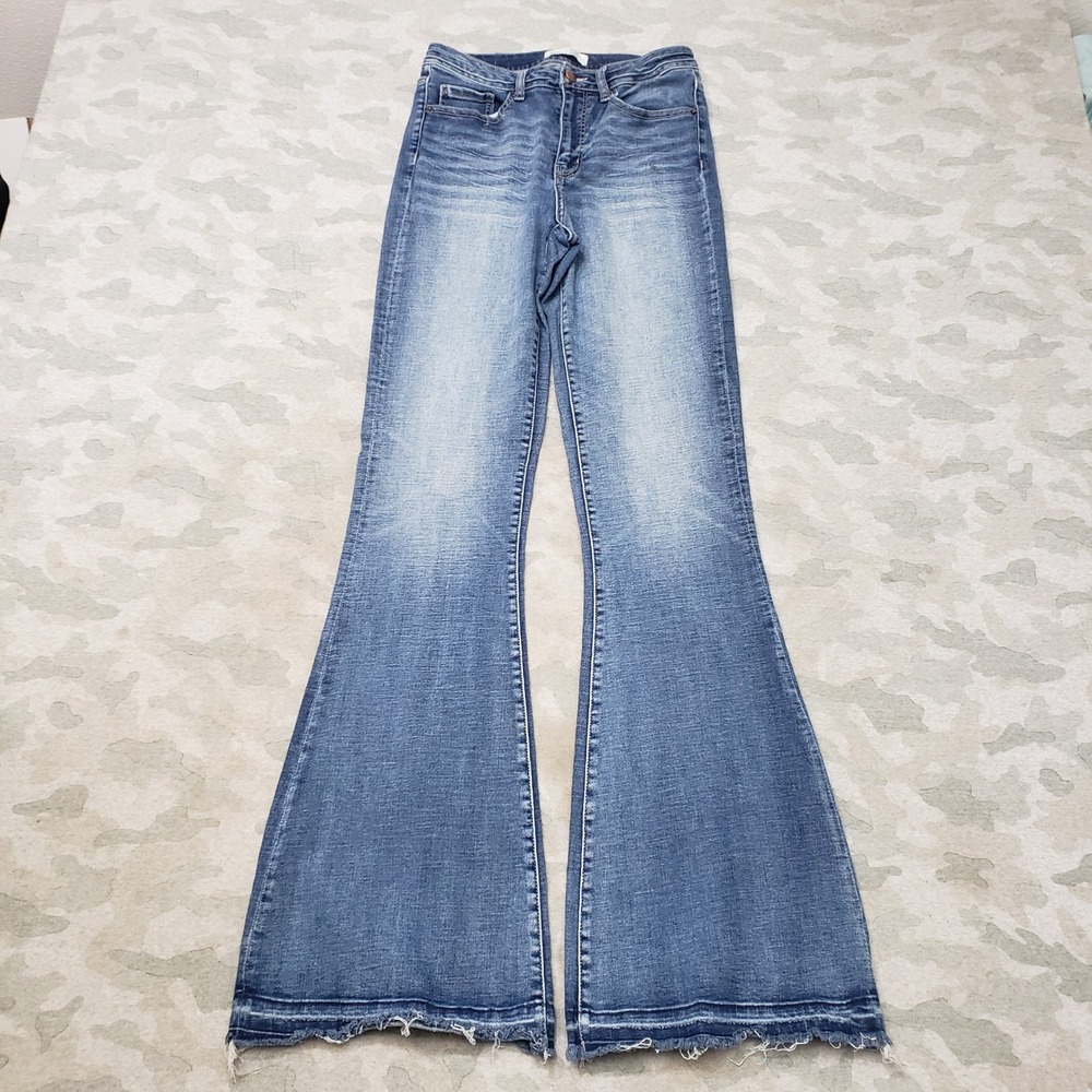 BKE Billie Jeans Women 29x37.5 Blue Super Flare Slim Fit Stretch Denim LightWash